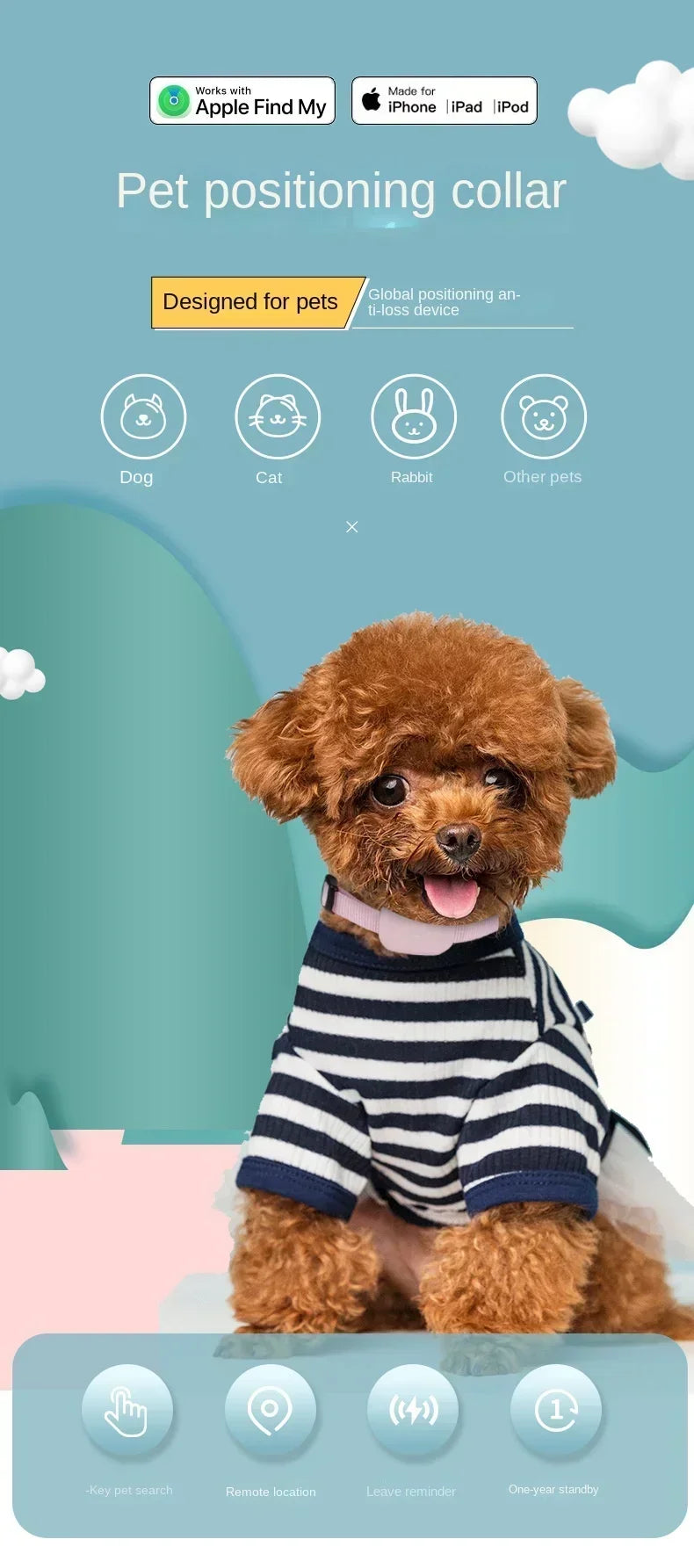 Pet Dog Bluetooth GPS Tracker Mini Tracking Movement Alert Collars Anti Lost Tracker for Cats and Puppies Remote Global Locator