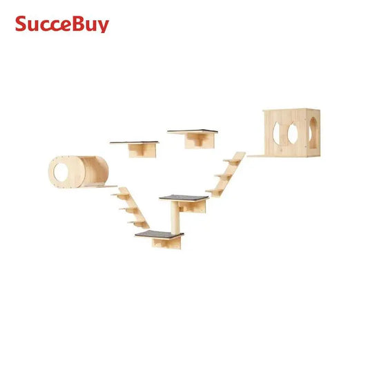 SucceBuy Wall Mounted Cat Shelves Cat Wall Shelves and Perches with Jumping Boards Hammocks & Cat Tree Cat Furniture and Shelves