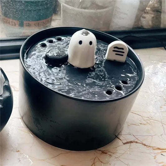 Ceramic Cat Water Fountain Dog Drinking Pet Water Dispenser Halloween,Graves,Cat Drinker Indoor Decor,Electronic Pet Fountain