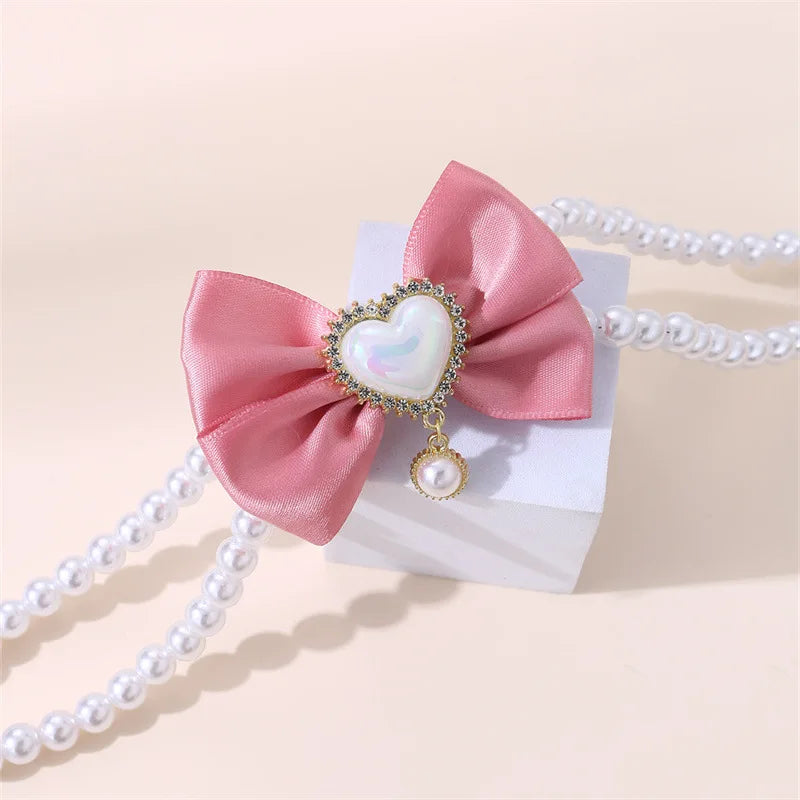 1Pc Double Layer Pet Collar with Heart Drop Pendant,ABS Material,Adjustable Bowknot Design,Suitable for Small to Medium Dogs