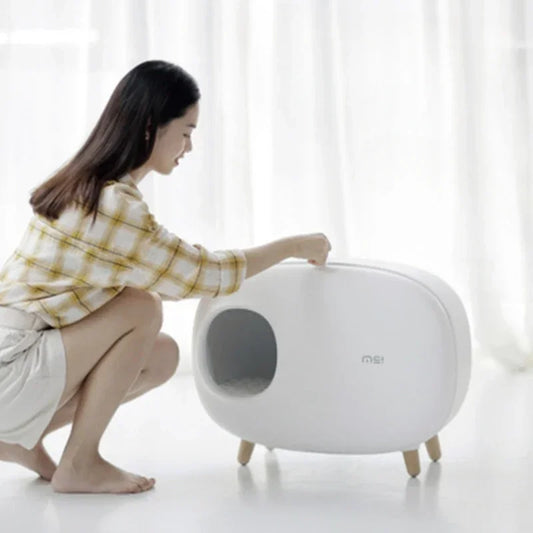 Mochi Shaped Pet Cat Litter Box Fully Enclosed Cat Litter Box Cat Toilet Pet Supplies Solid Color Style Pet Furniture