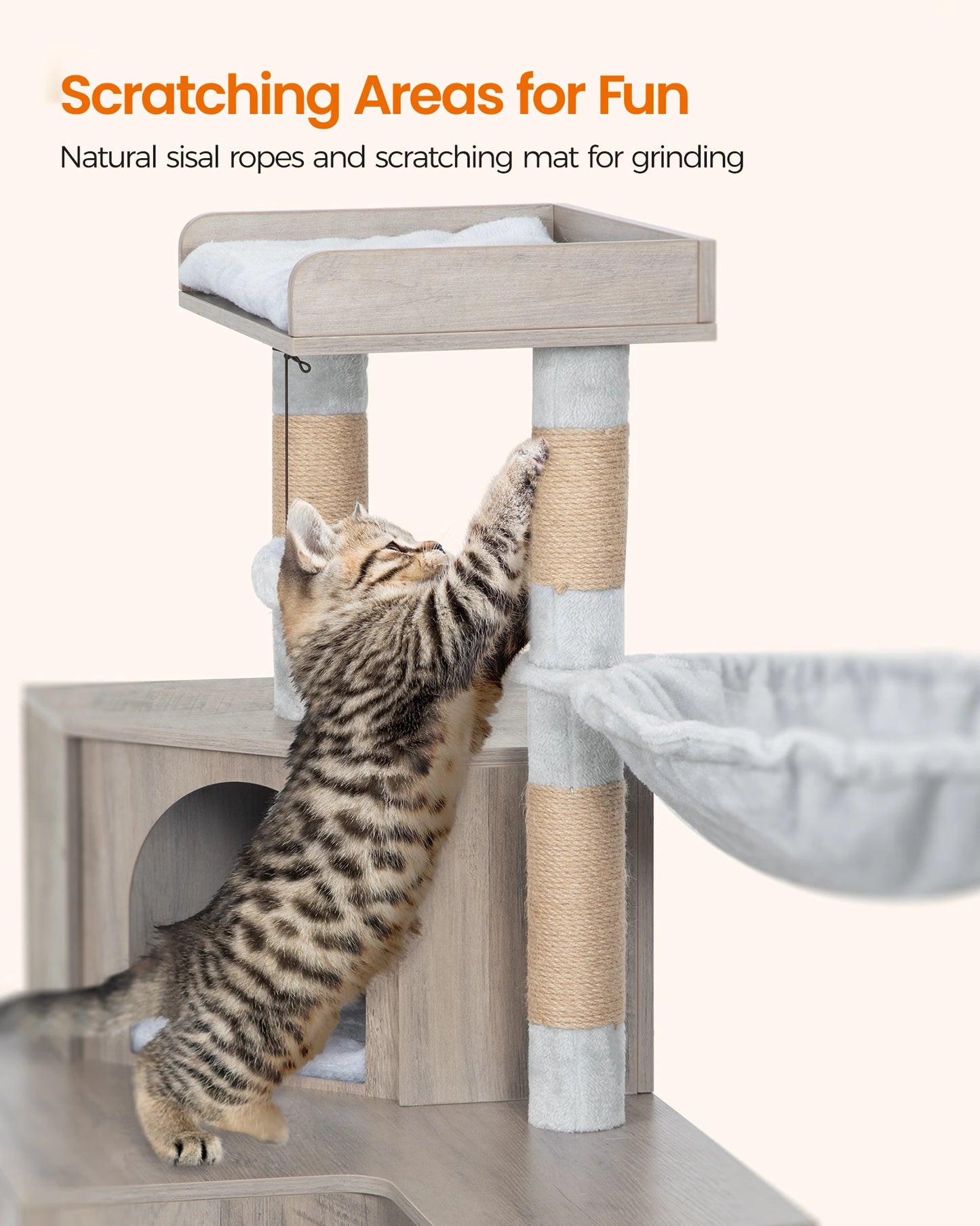 Cat Tree with Litter Box Cabinet, Cat Cabinet, 4-in-1 Modern Cat House with Large Platform, Cat House with Sisal Scratching Mat