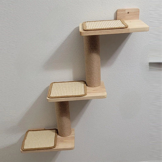 Cat Furniture Climbing Shelves Wall Mounted Cats Jumping Platform Cat Scratching Post Ladder Rubber Wood Cat Scratching Post