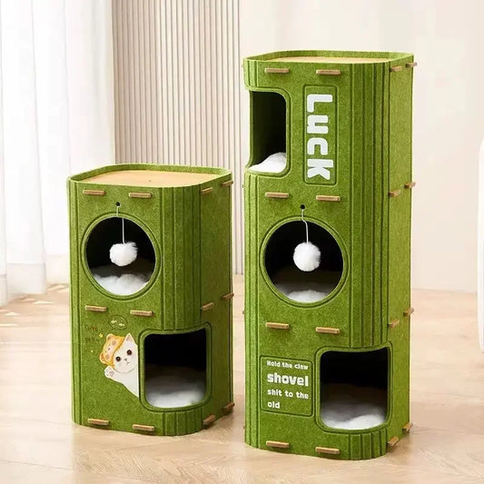 Multi-layer Cat House for Indoor Cats Pet Climbing Frame Integrated Cat Tree Double-layer Scratching Board Enclosed Cat House