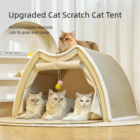 Cat tent, sisal cat scratch board, integrated wear-resistant, oversized, all season universal dog house, cat villa, solid wood e