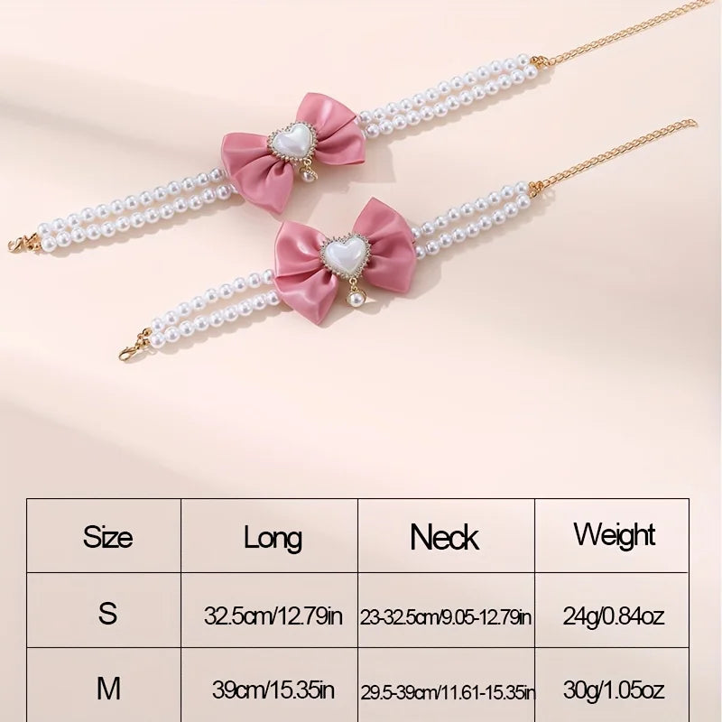 1Pc Double Layer Pet Collar with Heart Drop Pendant,ABS Material,Adjustable Bowknot Design,Suitable for Small to Medium Dogs
