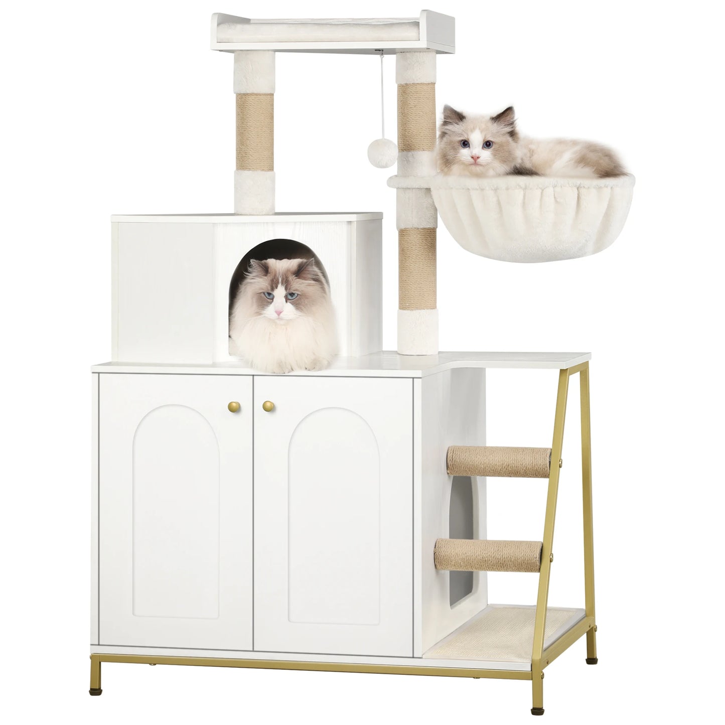 Cat Tree with Litter Box Cabinet, Cat Cabinet, 4-in-1 Modern Cat House with Large Platform, Cat House with Sisal Scratching Mat
